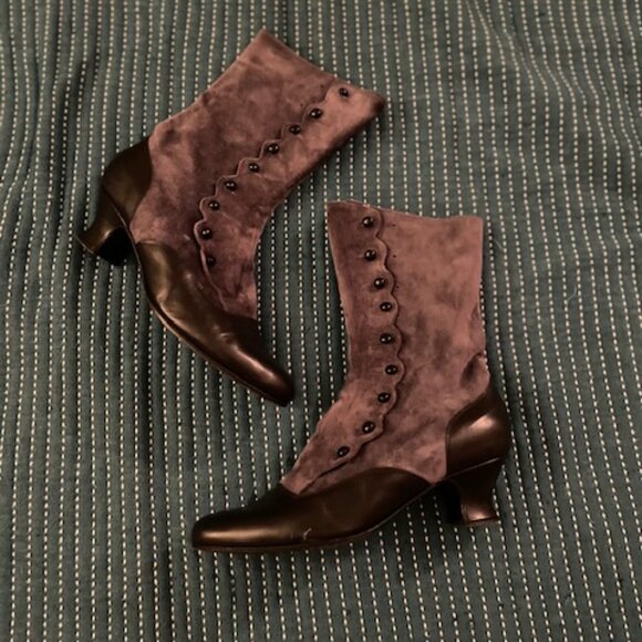 Vero Cuoio Granny Boots Suede Leather 38.5 Gray Black Button Up *Please Read* - Picture 7 of 15